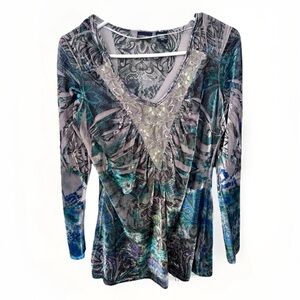 Womens Velvet Long Sleeve Shirt M Whimsigoth Fairy Whimsical Renaissance Paisley